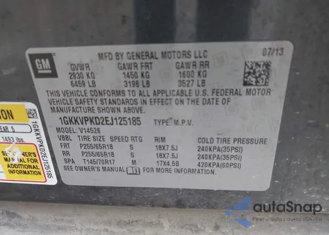 2014 GMC Acadia Sle-2 из США, поврежденный, VIN 1GKKVPKD2EJ125185